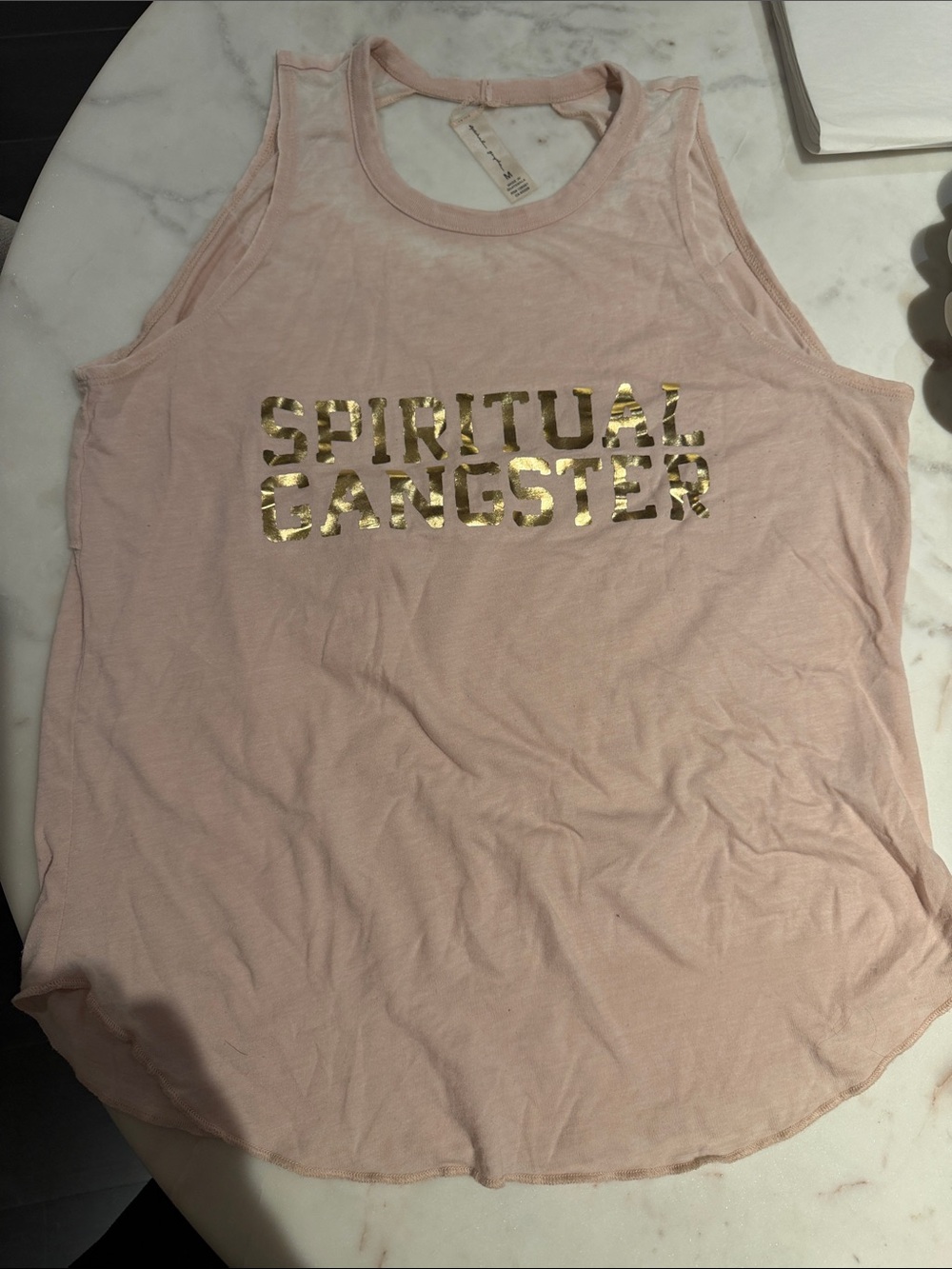 Spiritual Gangster Light Pink Tank with Gold Foil Logo